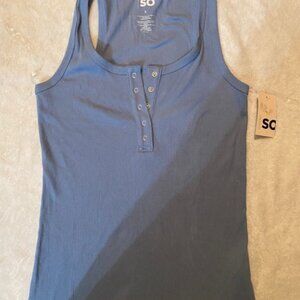SO Snap Rib Henley Women's Large Blue Tank Top